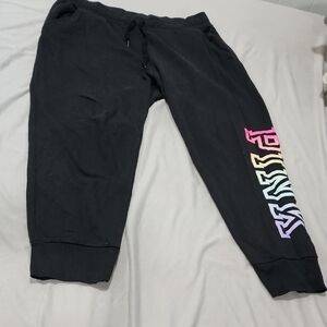 PINK Victoria's Secret Black Joggers with Rainbow Logo